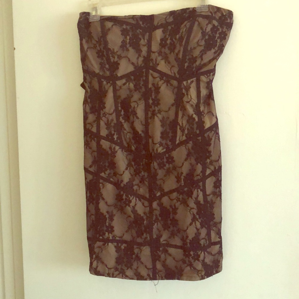 Strapless black lace dress